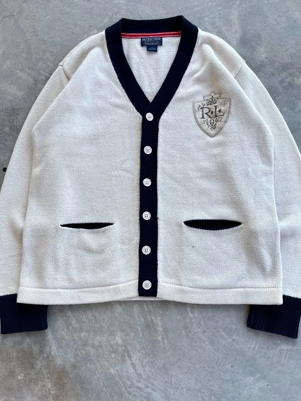 Polo Ralph Lauren Rugby Patch Cardigan Striped Knitted Sweater 2000s